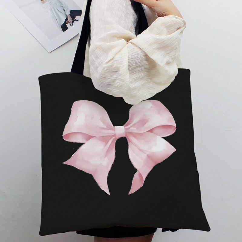 Women Bags For Work - ROMWE กระเป๋าสะพายผ้าแคนวาสลายโบว์น่ารักวาเลนไทน์กระเป๋าถือผ้าแคนวาสสำหรับผู้หญิงนักเรียนทำงานกระเป๋าเดินทางของขวัญ