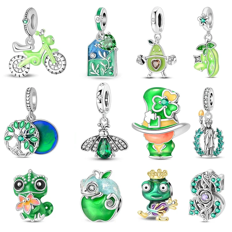 Women Bags Green - จี้เงินแท้สีเขียวธรรมชาติ เหมาะสำหรับสร้อยข้อมือ กระเป๋า พวงกุญแจ ต่างหู จี้ห้อย