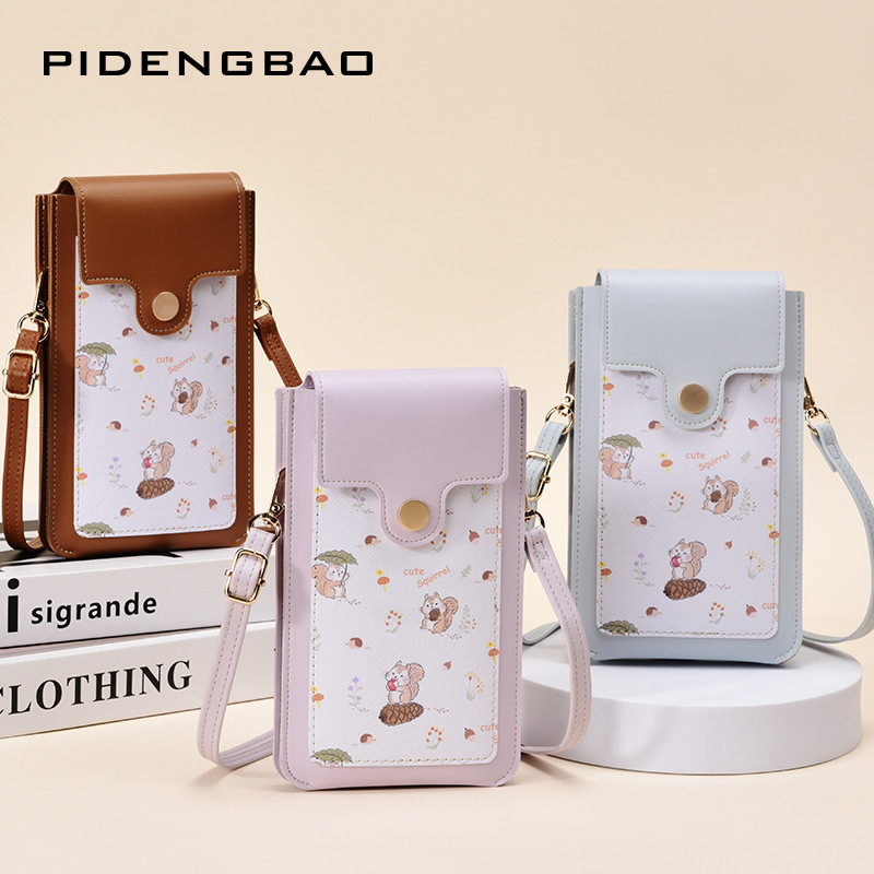 Women Bags New - กระเป๋าสะพายข้างผู้หญิงลายกระรอกน่ารักแบบใหม่ หน้าจอสัมผัสได้ น้ำหนักเบา กระเป๋าใส่โทรศัพท์แบบสะพายไหล่เดียว กระเป๋าเก็บของ