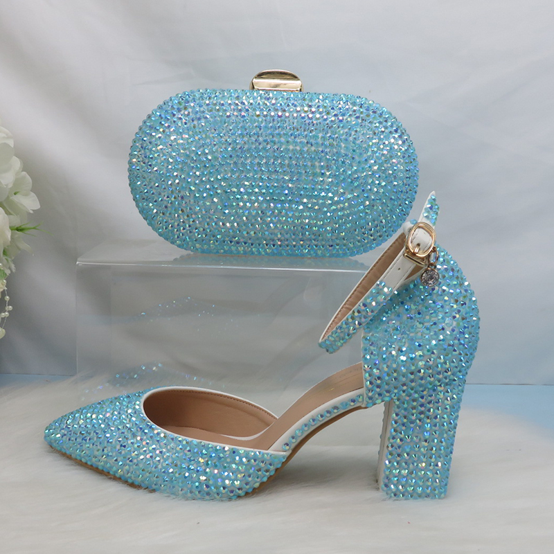 Women Bags New - 2025 ใหม่มาถึงสีฟ้าสีเขียว AB Bling Pointed Toe