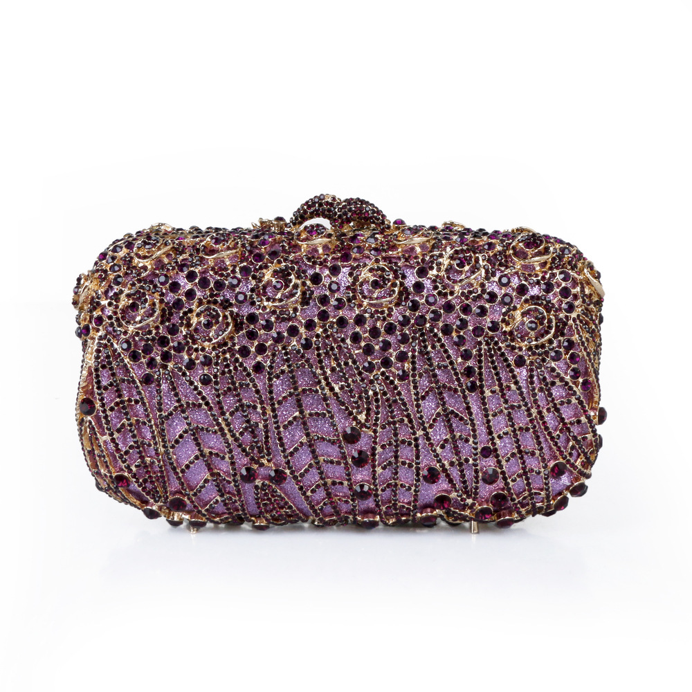 Women Bags Green - หินเต็มรูปแบบดอกไม้กล่องคลัทช์สีม่วง/สีเขียวคริสตัลกระเป๋างานแต่งงานเจ้าสาว Minaudiere กระเป๋าถือผู้หญิงกระเป๋า