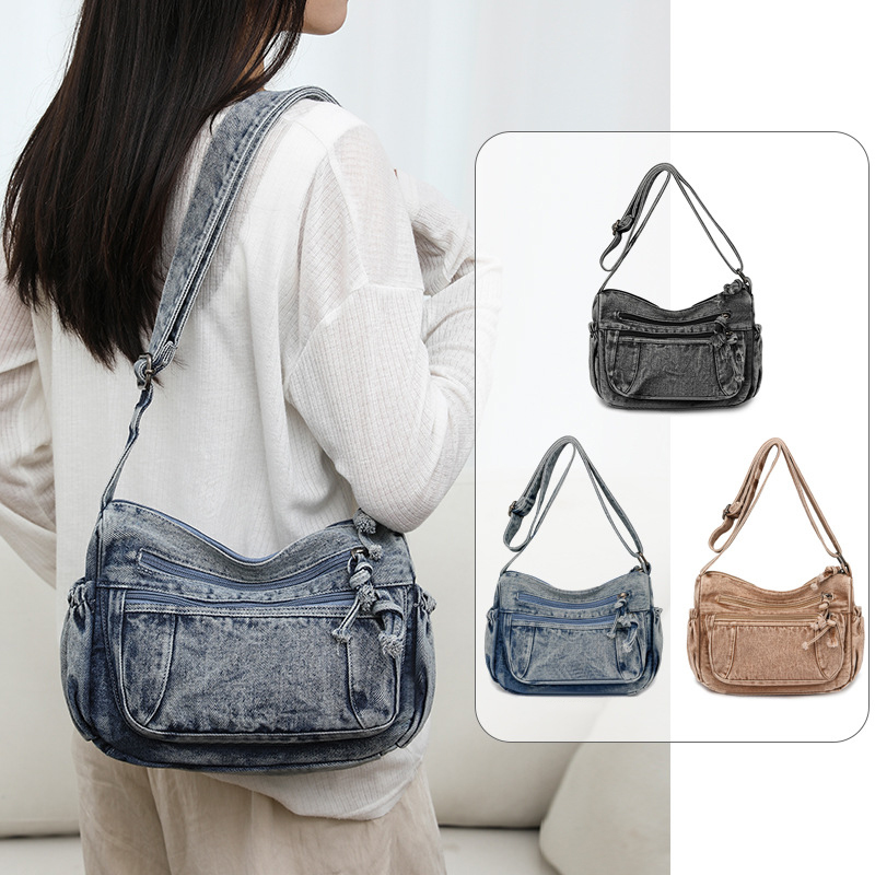 Women Bags Jeans - กระเป๋าสะพายข้างสำหรับเดินทางย้อนยุคสำหรับผู้หญิงกระเป๋าสะพายไหล่ผ้ายีนส์ซักแบบลำลองกระเป๋าสะพายข้างผู้หญิงเดินทางกระเป๋าโท้ทสำหรับช้อปปิ้ง