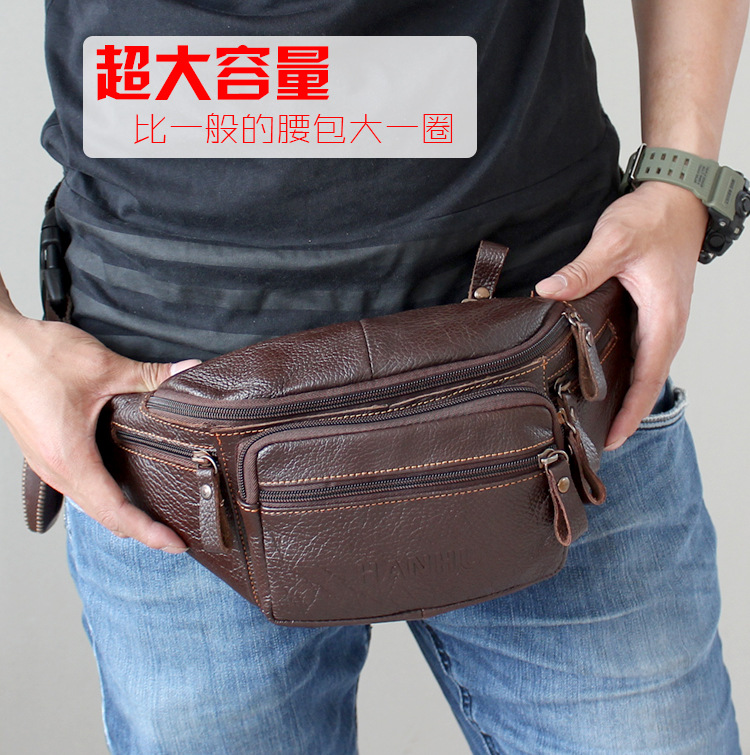 Saddle Bag Leather - ของแท้ Cowhide หนังเอวกระเป๋าผู้ชายตลกแพ็คกระเป๋าเข็มขัดกระเป๋าโทรศัพท์หลายกระเป๋าเดินป่าวิ่งและขี่จักรยานกระเป๋า fanny pack