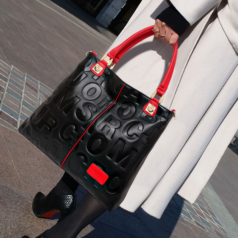 Women Bags For Work - กระเป๋าหนังวัวแท้ลายนูน พร้อมสายสะพายถอดได้ กระเป๋าสะพายไหล่ผู้หญิงขนาดใหญ่ มีหลายช่อง เหมาะสำหรับใช้ในชีวิตประจำวัน ทำงาน