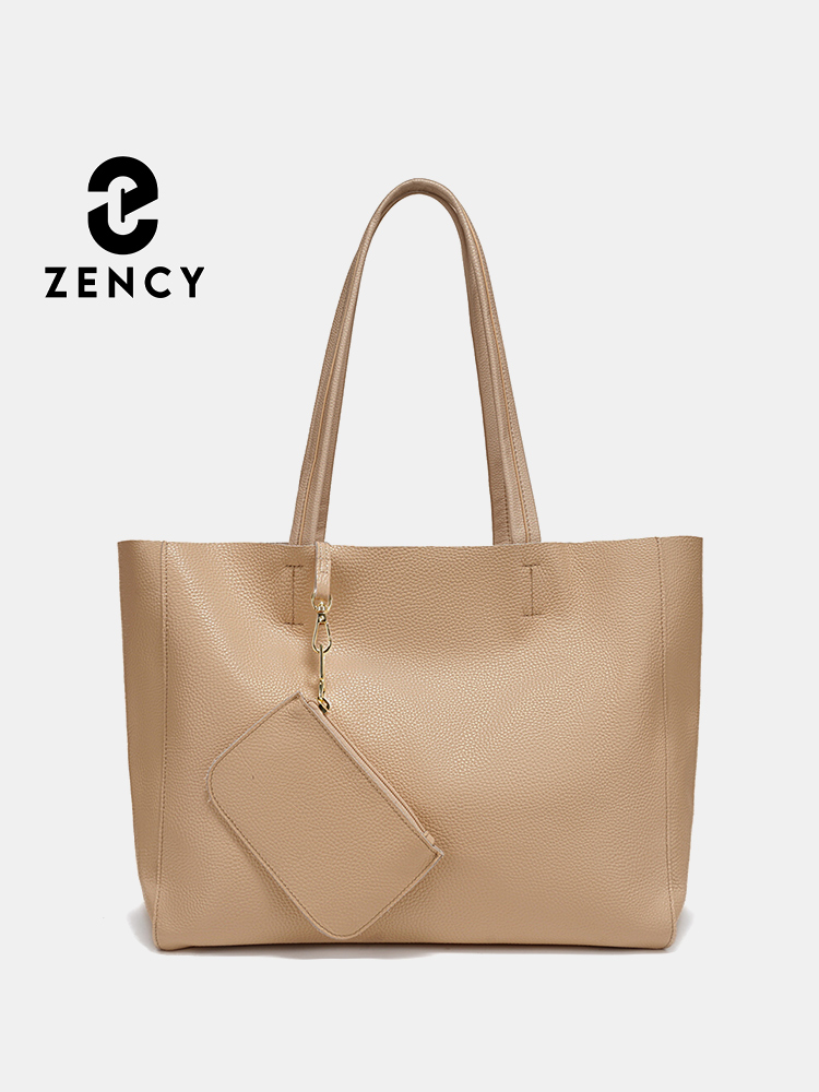 Women Bags For Office - กระเป๋าถือขนาดใหญ่หนังแท้ Zency กระเป๋าชายหาดสุดหรูสำหรับผู้หญิง พร้อมซิปสำหรับใส่เอกสาร A4 กระเป๋าทำงาน