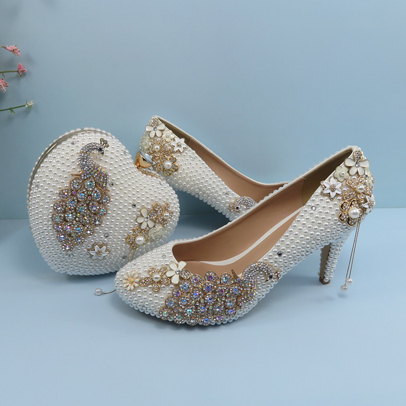 Women Bags White - Bao Ya Fang สีขาวแฟชั่นรองเท้าแต่งงานเจ้าสาวและกระเป๋าผู้หญิงรอบ Toe หญิงรองเท้าตื้นแฟชั่นปั๊มสูง