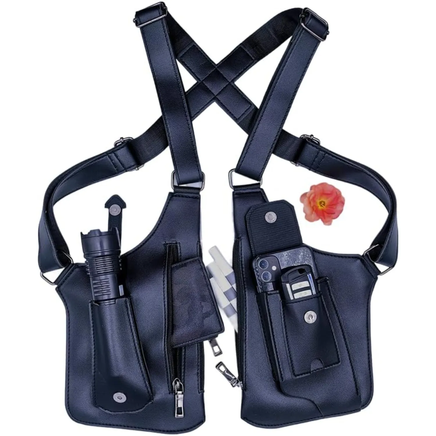 Saddle Bag Leather - กระเป๋าป้องกันการโจรกรรมใต้วงแขน, ซองใส่ของแบบซ่อนใต้ไหล่, กระเป๋าเก็บของสองชั้น, ช่องใส่โทรศัพท์และกระเป๋าสตางค์