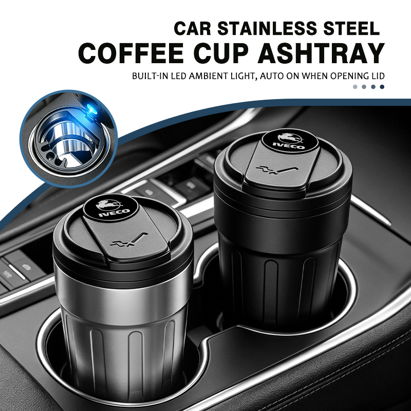Box Bag Rigid - ที่เขี่ยบุหรี่ในรถยนต์แบบใหม่ ดีไซน์ทรงแก้วกาแฟ พร้อมฝาปิด วัสดุ ABS สำหรับเก็บขยะ