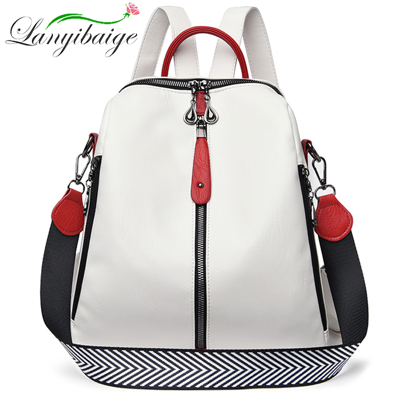 Women Bags White - กระเป๋าเป้แฟชั่นผู้หญิงกระเป๋าสะพายหลังหนังแท้นุ่มสีขาวคุณภาพสูงเดินทางกระเป๋าเป้สะพายหลังโรงเรียนกระเป๋าเป้สำหรับเด็กหญิง SAC A DOS ขายดี