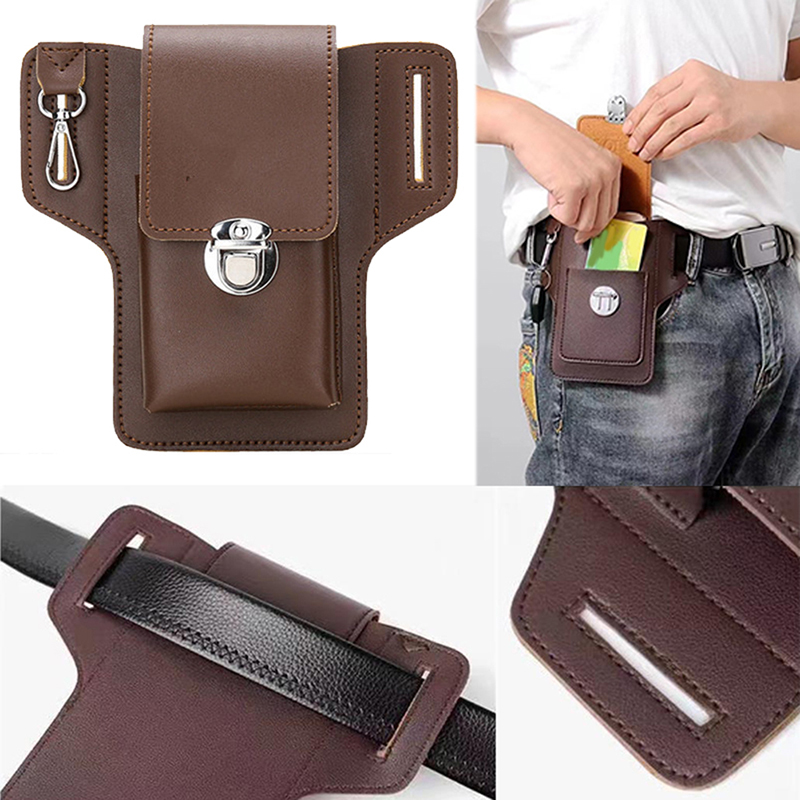 Saddle Bag Leather - กระเป๋าคาดเอวหนัง PU อเนกประสงค์แบบผู้ชายแฟชั่นกระเป๋าใส่โทรศัพท์มือถือกระเป๋าคาดเอวสำหรับเล่นกีฬาการเดินทางกลางแจ้ง