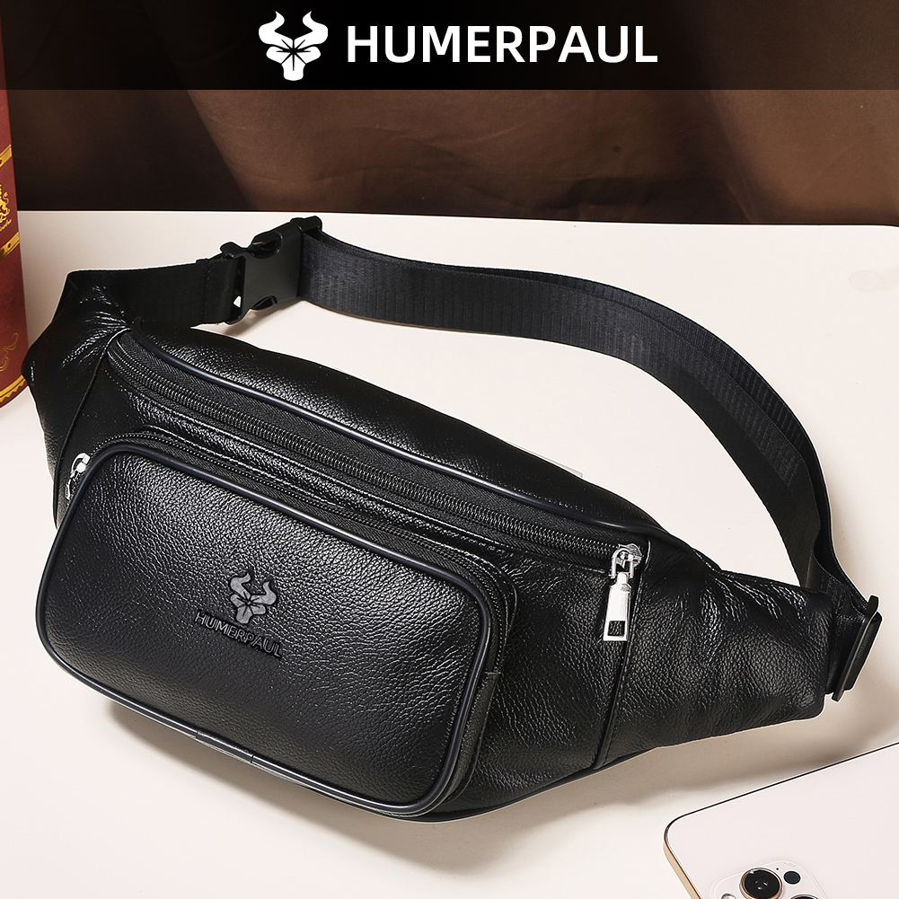 Saddle Bag Leather - กระเป๋าคาดเอวหนังวัวแท้สำหรับผู้ชาย HUMERPAUL รุ่นคลาสสิก กระเป๋าคาดเข็มขัดหนังแท้ธรรมชาติ สำหรับเดินทางและกิจกรรมกลางแจ้ง พร้อมช่องใส่โทรศัพท์