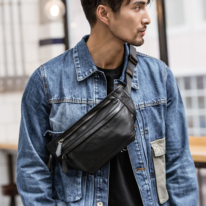 Saddle Bag Leather - ใหม่ผู้ชายแฟชั่นของแท้หนังเอวกระเป๋ากระเป๋าหน้าอกหนังเอวแพ็ค Fanny กระเป๋า Bum กระเป๋าใส่เงิน Molle