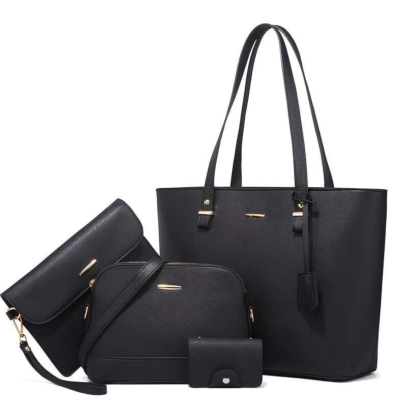 Women'S Bags Handbags - ชุดกระเป๋าแฟชั่นผู้หญิง 4 ชิ้น สีพื้น กระเป๋าสะพายไหล่ทรงโท้ท สไตล์เรโทร