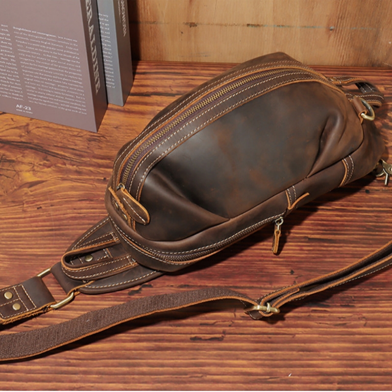 Saddle Bag Leather - กระเป๋าสะพายพาดลำตัวสะพายไหล่อเนกประสงค์ทำจากหนังแท้มีสายคล้องกระเป๋าคาดหน้าอกสำหรับผู้ชายดีไซน์แฟชั่นแบบหรูหราสำหรับกีฬากลางแจ้ง