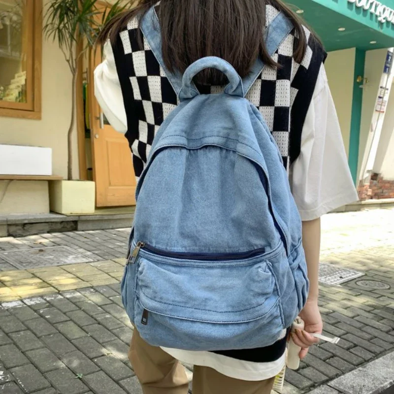 ใหม่สีเทากระเป๋าเป้สะพายหลังผ้ - Women Bags Jeans บทวิจารณ์และราคา