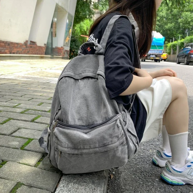 ใหม่สีเทากระเป๋าเป้สะพายหลังผ้ - Women Bags Jeans บทวิจารณ์และราคา