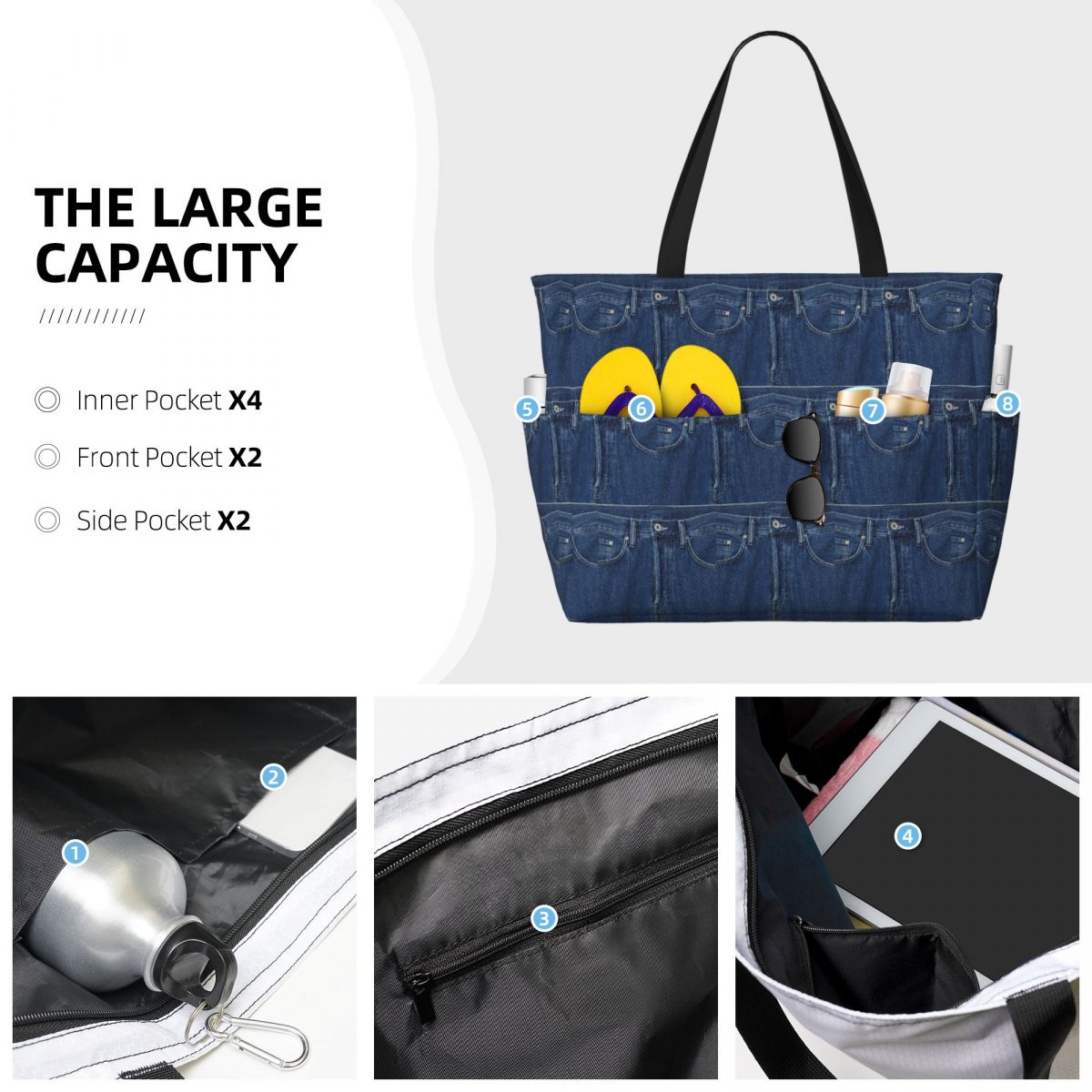 กระเป๋าโท้ทผ้าเดนิมสีน้ำเงินลา - Women Bags Jeans บทวิจารณ์และราคา