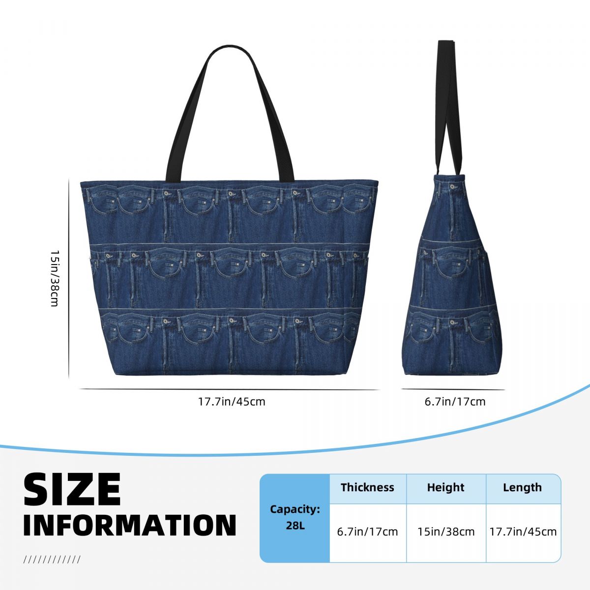 กระเป๋าโท้ทผ้าเดนิมสีน้ำเงินลา - Women Bags Jeans บทวิจารณ์และราคา