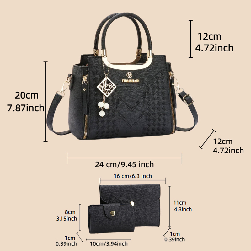 ชุดกระเป๋าถือ 3 ชิ้น ทำจากหนัง - Women'S Bags Handbags บทวิจารณ์และราคา