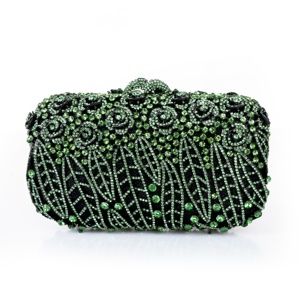 หินเต็มรูปแบบดอกไม้กล่องคลัทช์ - Women Bags Green บทวิจารณ์และราคา