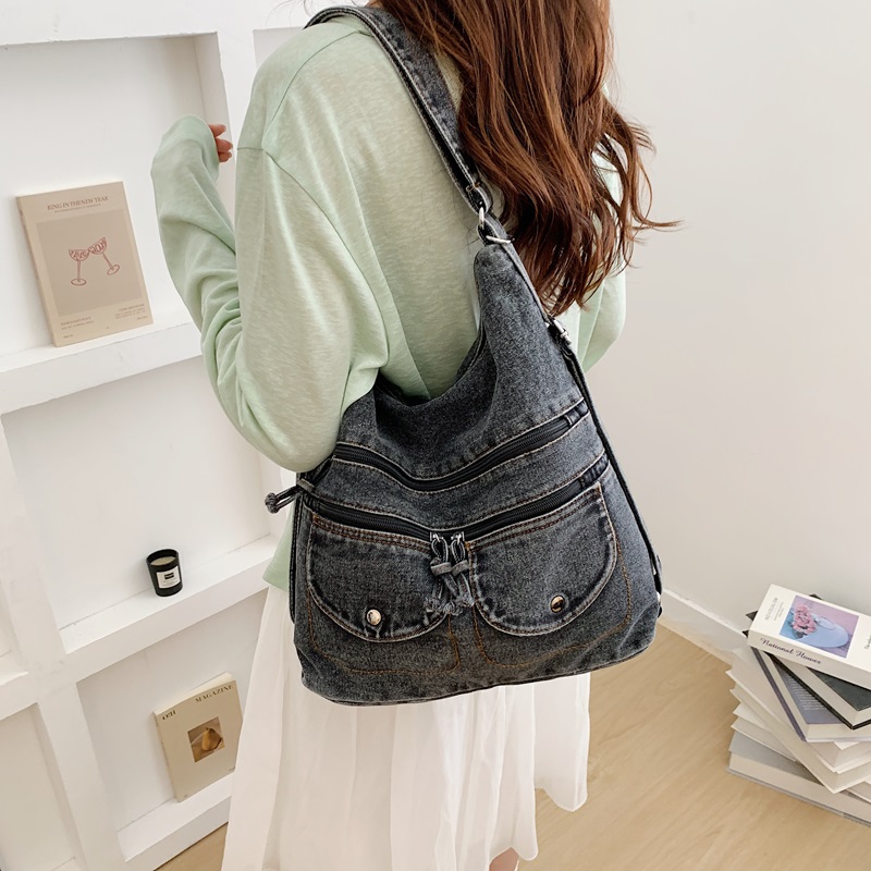 กระเป๋าโท้ทผ้ายีนส์วินเทจแบบฟอ - Women Bags Jeans บทวิจารณ์และราคา