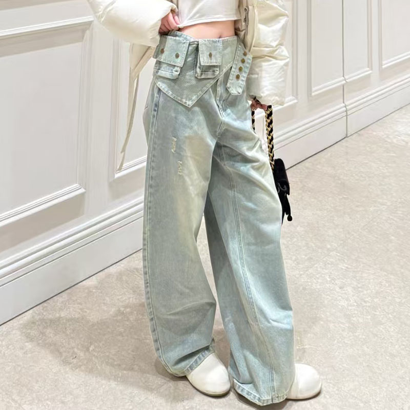 กางเกงยีนส์ทรงขาตรงเอวสูงสำหรั - Women Bags Jeans บทวิจารณ์และราคา